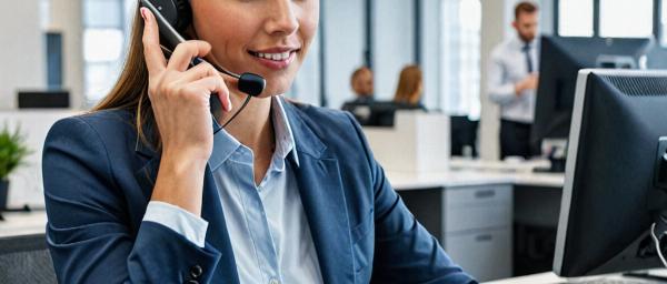 Customer service representative taking phone call